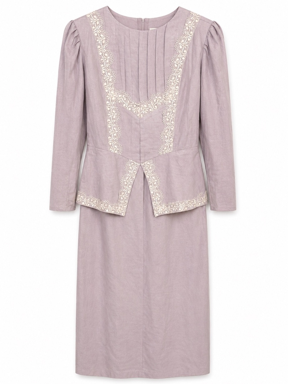 Vintage Victorian Lavender Dress with White Lace Trim